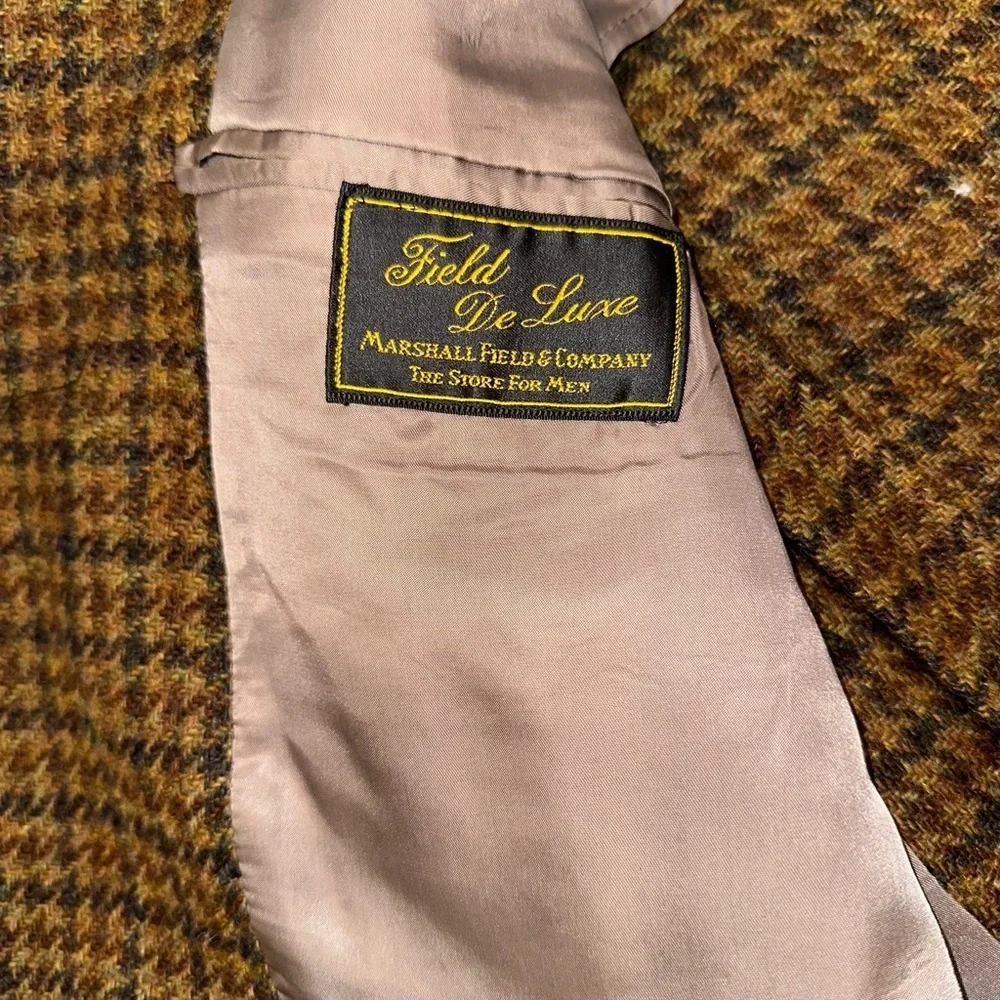 Vtg 70s Tweed Blazer Great Britain Luxury Brown Wool Houndstooth Sport Coat 41L